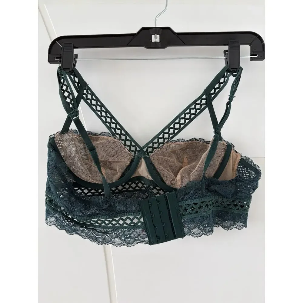 Dark Green Lace Cut Out Adore Me Bra 36B